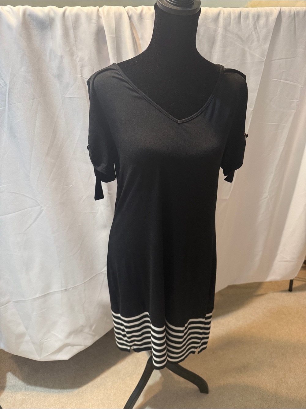 White House Black Market Black Dress with White Striped Hem